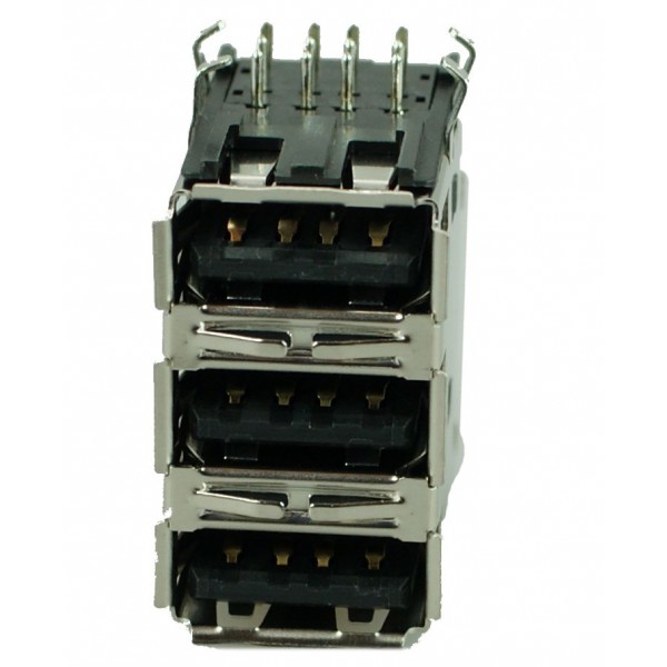 USB 2.0 Connector Triple, up, Silver/Black
