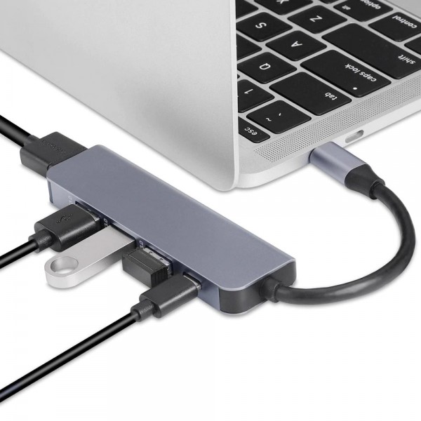 POWERTECH docking station CAB-UC045, 5 θυρών, USB-C σύνδεση, 4K, ασημί POWERTECH docking station CAB-UC045, 5 θυρών, USB-C σύνδεση, 4K, ασημί