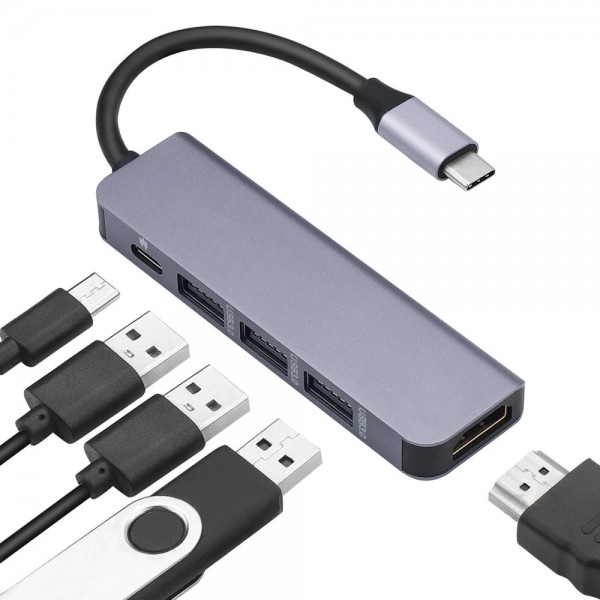 POWERTECH docking station CAB-UC045, 5 θυρών, USB-C σύνδεση, 4K, ασημί POWERTECH docking station CAB-UC045, 5 θυρών, USB-C σύνδεση, 4K, ασημί