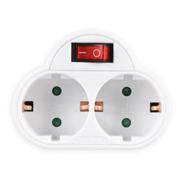 POWERTECH αντάπτορας ρεύματος PT-814, 2x schuko, 250V 16A, λευκός POWERTECH αντάπτορας ρεύματος PT-814, 2x schuko, 250V 16A, λευκός