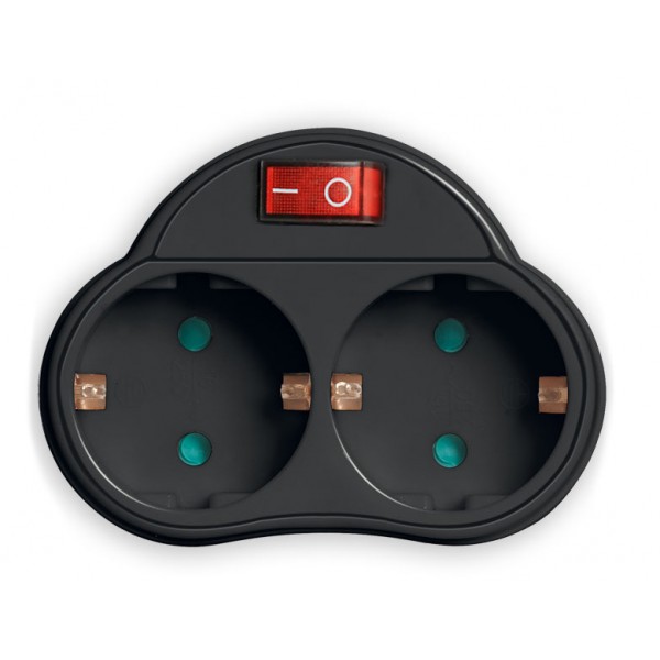 POWERTECH αντάπτορας ρεύματος PT-815, 2x schuko, 250V 16A, μαύρος