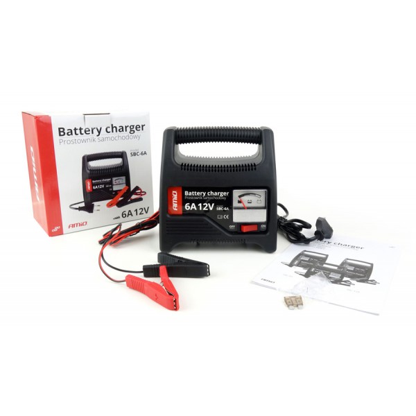 AMIO φορτιστής μπαταριών 12V/6A 02085, με αναλογική ένδειξη και ασφάλεια