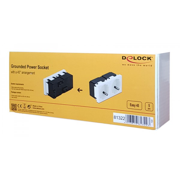 DELOCK διπλό module πρίζας ρεύματος Easy 45 81322, 45°, 45x45mm, 5τμχ DELOCK διπλό module πρίζας ρεύματος Easy 45 81322, 45°, 45x45mm, 5τμχ