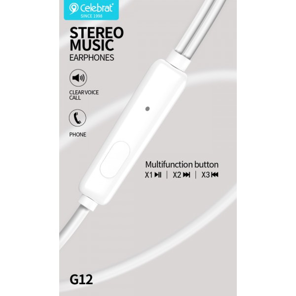CELEBRAT earphones G12 με μικρόφωνο, 14.2mm, 3.5mm, 1.2m, λευκό