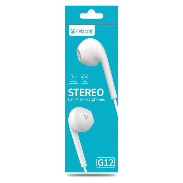 CELEBRAT earphones G12 με μικρόφωνο, 14.2mm, 3.5mm, 1.2m, λευκό