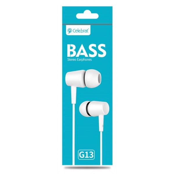 CELEBRAT earphones G13 με μικρόφωνο, 10mm, 3.5mm, 1.2m, λευκό
