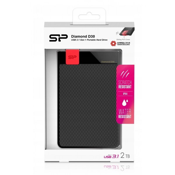 SILICON POWER εξωτερικός HDD 2TB Diamond D30 D3S, USB 3.1, μαύρος