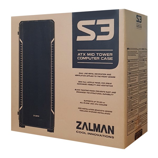 ZALMAN PC case S3, mid tower, 412x189x451mm, 1x fan, διάφανο πλαϊνό ZALMAN PC case S3, mid tower, 412x189x451mm, 1x fan, διάφανο πλαϊνό