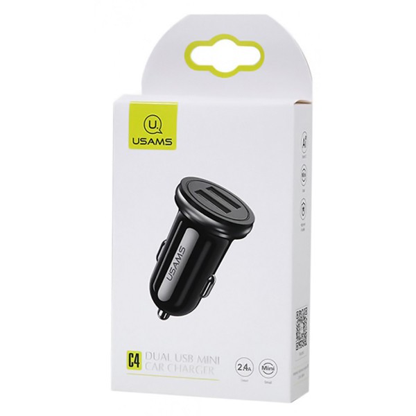 USAMS φορτιστής αυτοκινήτου C4, 2x USB, 4.8A, μεταλλικός, μαύρος