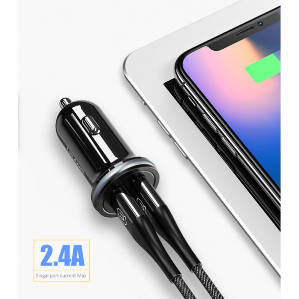 USAMS φορτιστής αυτοκινήτου C4, 2x USB, 4.8A, μεταλλικός, μαύρος