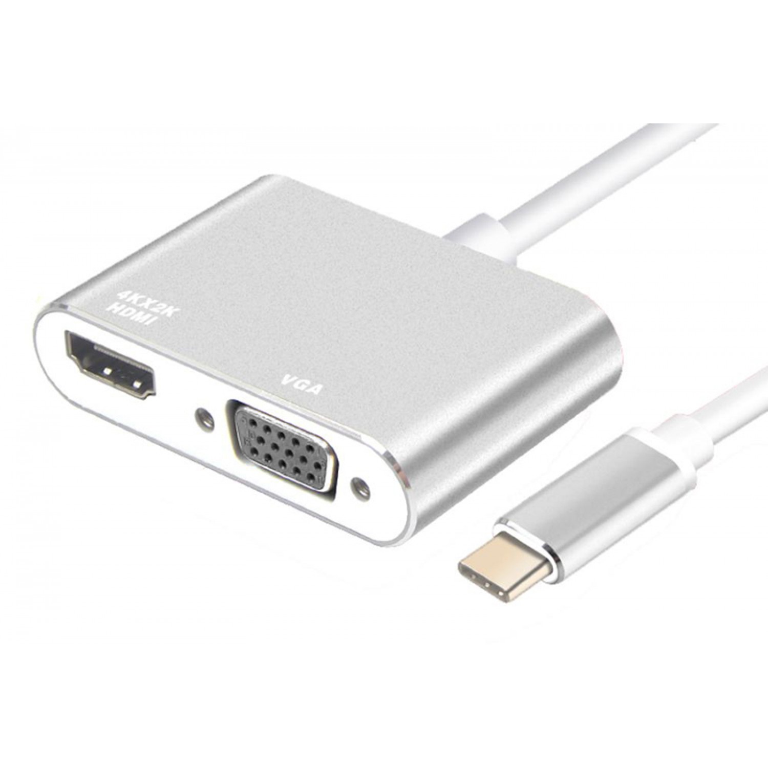 POWERTECH αντάπτορας USB-C σε HDMI & VGA PTH-041, 4K, ασημί POWERTECH αντάπτορας USB-C σε HDMI & VGA PTH-041, 4K, ασημί