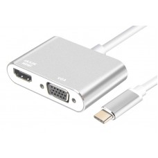 POWERTECH αντάπτορας USB-C σε HDMI & VGA PTH-041, 4K, ασημί