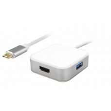 POWERTECH docking station PTH-042, 4 θυρών, USB-C σύνδεση, 4K, γκρι