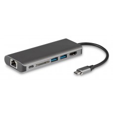 POWERTECH docking station PTH-043, 6 θυρών, USB-C, 100W PD, 4K, ασημί