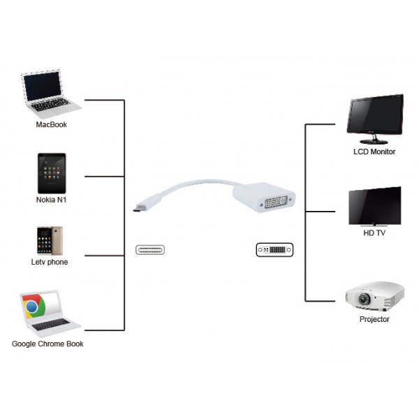 POWERTECH αντάπτορας USB Type-C σε DVI PTH-036, 4K, λευκό POWERTECH αντάπτορας USB Type-C σε DVI PTH-036, 4K, λευκό
