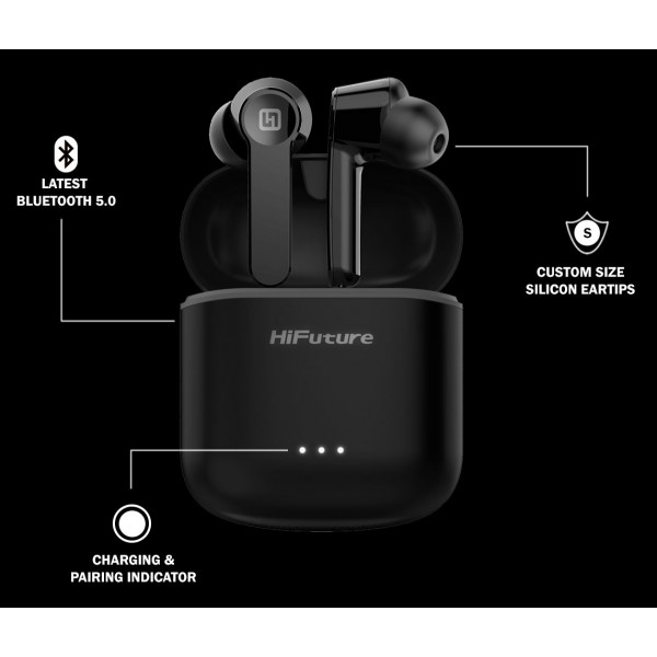 HIFUTURE earphones FlyBuds, true wireless, με θήκη φόρτισης, μαύρα