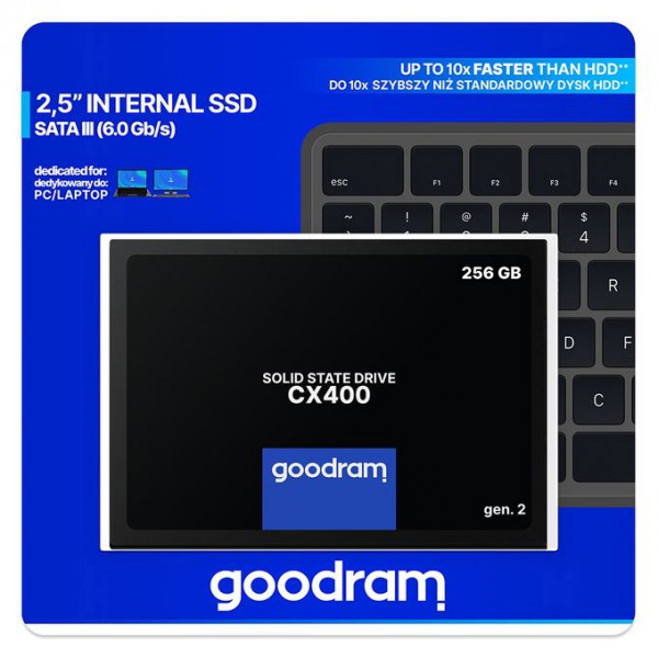 GOODRAM SSD CX400 Gen.2 256GB, 2.5", SATA III, 550-480MB/s, 3D TLC NAND GOODRAM SSD CX400 Gen.2 256GB, 2.5", SATA III, 550-480MB/s, 3D TLC NAND