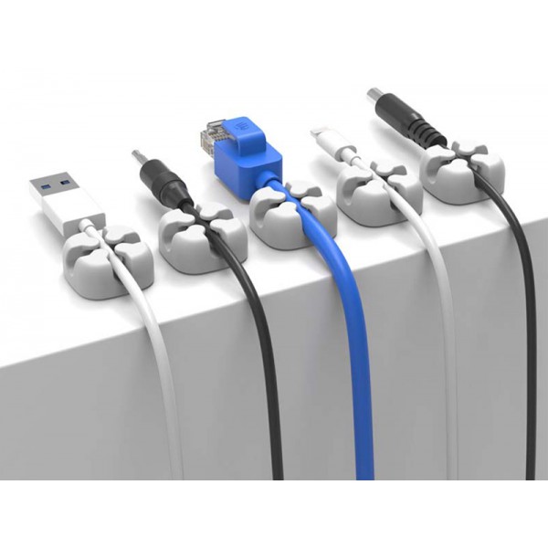 POWERTECH οργανωτής καλωδίων σιλικόνης TIES-029, 2 καλωδίων, λευκό, 5τμχ