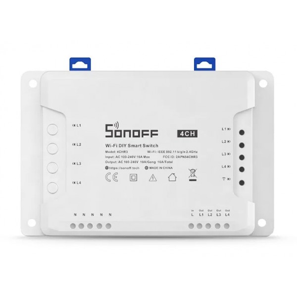 SONOFF Smart Διακόπτης WiFi 4CH R3, 4 θέσεων, 16A, λευκός SONOFF Smart Διακόπτης WiFi 4CH R3, 4 θέσεων, 16A, λευκός