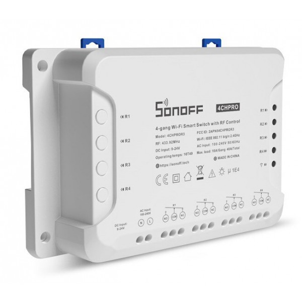 SONOFF Smart Διακόπτης 4CH PRO R3, 4 θέσεων, 40A, RF control, λευκός SONOFF Smart Διακόπτης 4CH PRO R3, 4 θέσεων, 40A, RF control, λευκός