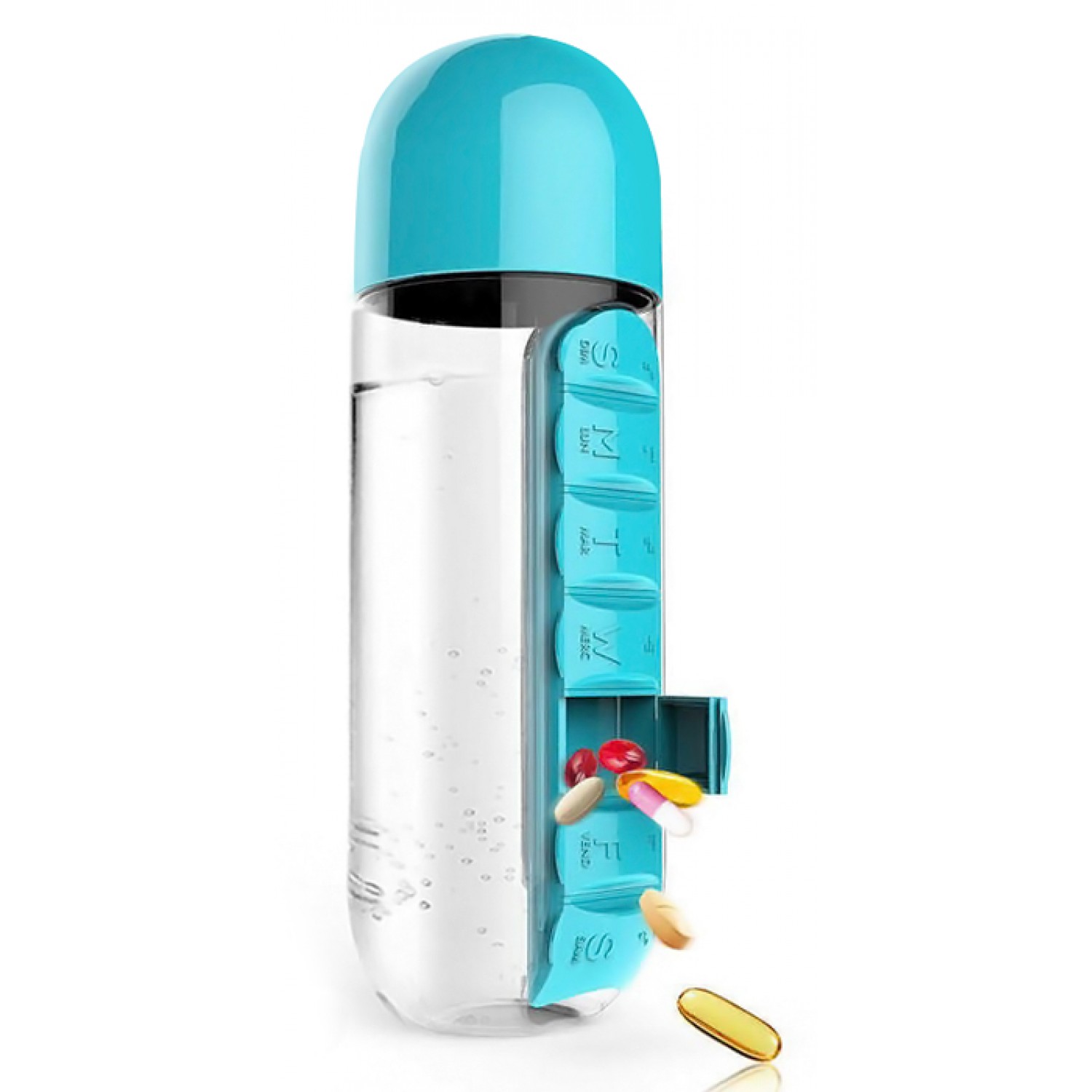 θήκη για χάπια TMV-0036 με δυνατότητα αποθήκευσης νερού, 600ml, μπλε