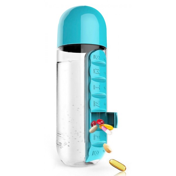 θήκη για χάπια TMV-0036 με δυνατότητα αποθήκευσης νερού, 600ml, μπλε
