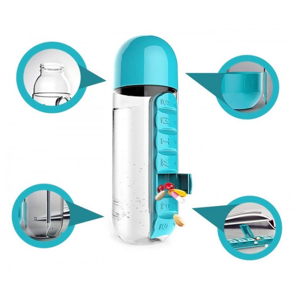 θήκη για χάπια TMV-0036 με δυνατότητα αποθήκευσης νερού, 600ml, μπλε