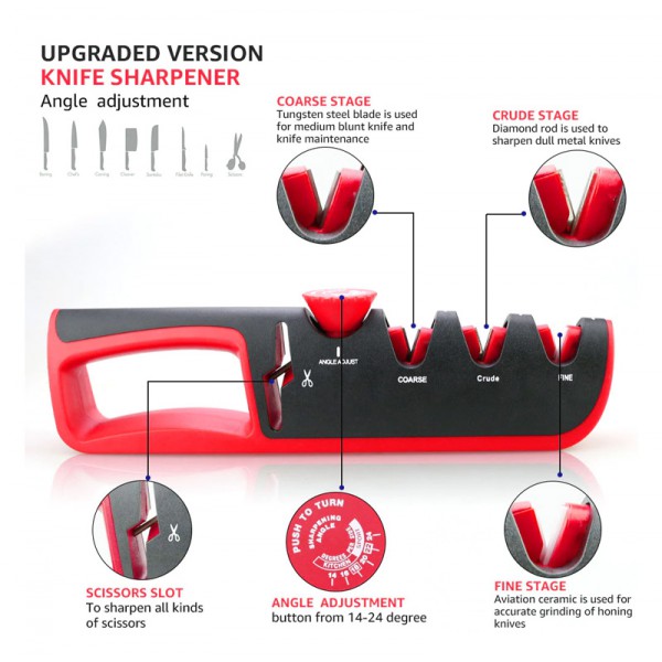 Ακονιστήρι μαχαιριών TOOL-0039, 4 επιπέδων, μαύρο-κόκκινο Ακονιστήρι μαχαιριών TOOL-0039, 4 επιπέδων, μαύρο-κόκκινο
