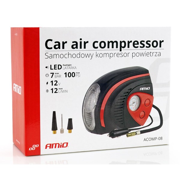 AMIO συμπιεστής αέρος αυτοκινήτου 02182, με φακό, 12V, max 100PSI, 7bar