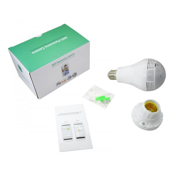 Λάμπα με ενσωματωμένη κάμερα SPY-012, HD 960p, Wi-Fi, 360°, λευκή