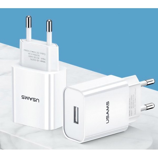USAMS φορτιστής τοίχου T18, 1x USB, 2.1A, λευκός USAMS φορτιστής τοίχου T18, 1x USB, 2.1A, λευκός