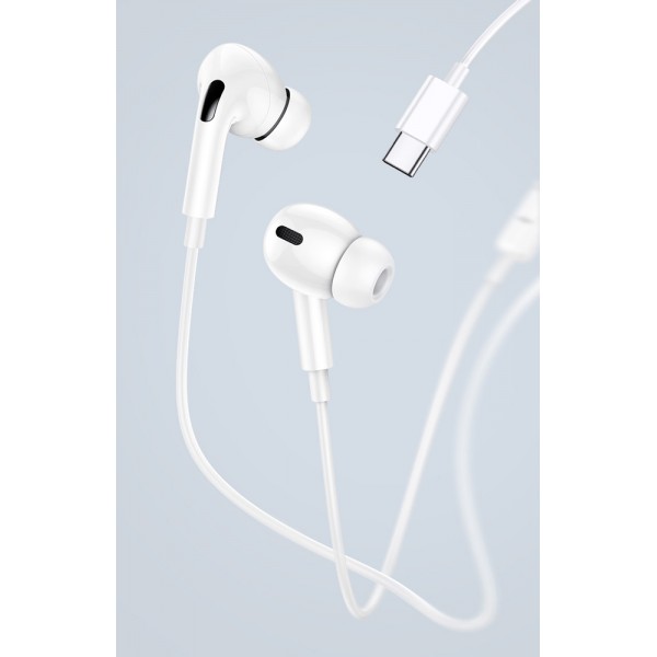 USAMS earphones με μικρόφωνο EP-41, USB Type-C, 10mm, 1.2m, λευκά