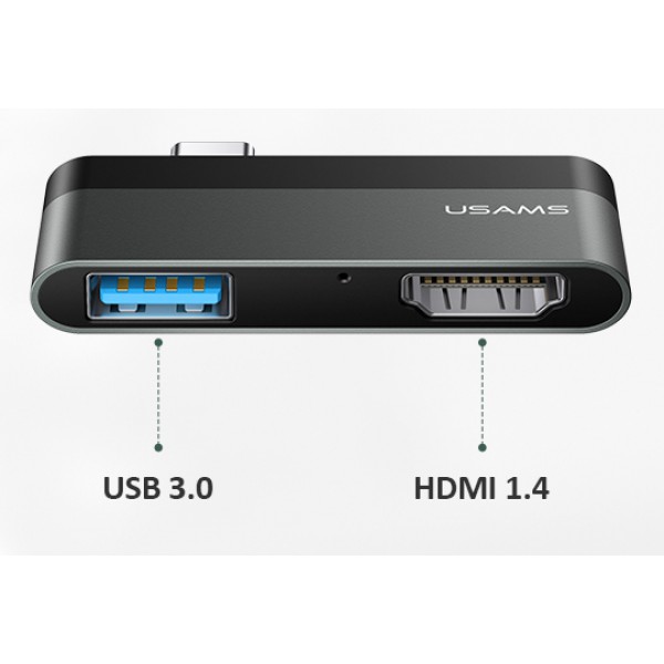 USAMS docking station SJ462, 1x USB, 1x HDMI, 4K, γκρι