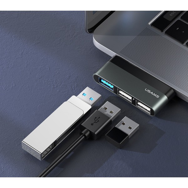 USAMS USB Type-C hub SJ461, 1x USB 3.0, 2x USB 2.0, γκρι USAMS USB Type-C hub SJ461, 1x USB 3.0, 2x USB 2.0, γκρι