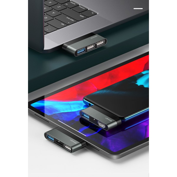 USAMS USB Type-C hub SJ461, 1x USB 3.0, 2x USB 2.0, γκρι USAMS USB Type-C hub SJ461, 1x USB 3.0, 2x USB 2.0, γκρι