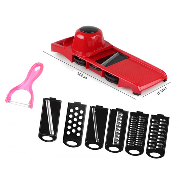 Πολυκόφτης λαχανικών TOOL-0052 με δοχείο, 6 εξαρτήματα κοπής, κόκκινο