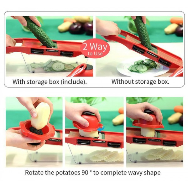 Πολυκόφτης λαχανικών TOOL-0052 με δοχείο, 6 εξαρτήματα κοπής, κόκκινο