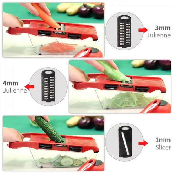 Πολυκόφτης λαχανικών TOOL-0052 με δοχείο, 6 εξαρτήματα κοπής, κόκκινο