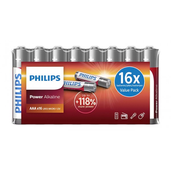 PHILIPS Power αλκαλικές μπαταρίες LR03P16F/10, AAA LR03 1.5V, 16τμχ PHILIPS Power αλκαλικές μπαταρίες LR03P16F/10, AAA LR03 1.5V, 16τμχ