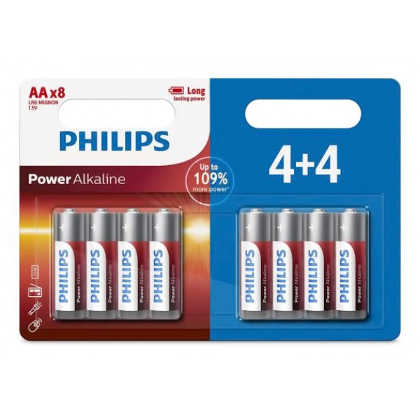 PHILIPS Power αλκαλικές μπαταρίες LR6P8BP/10, AA LR6 1.5V, 8τμχ PHILIPS Power αλκαλικές μπαταρίες LR6P8BP/10, AA LR6 1.5V, 8τμχ