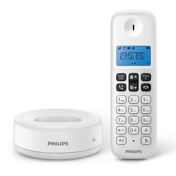 PHILIPS ασύρματο τηλέφωνο D1611W/34, με ελληνικό μενού, λευκό