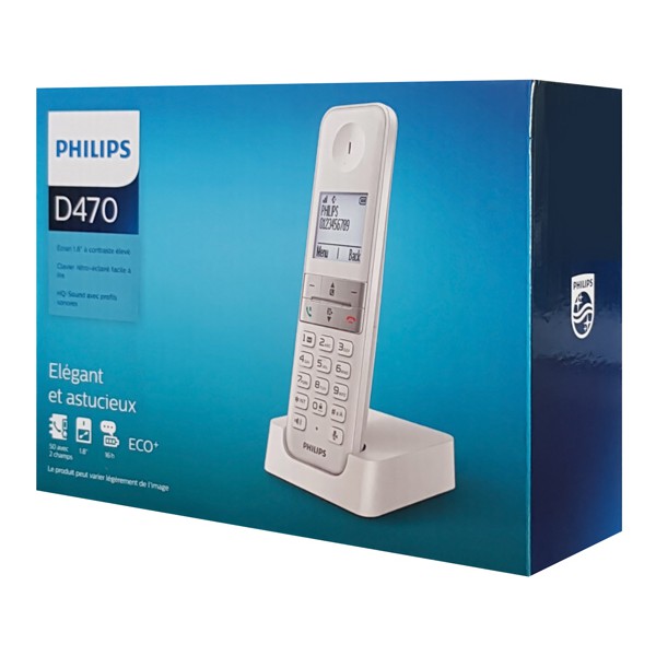 PHILIPS ασύρματο τηλέφωνο D4701W/34, με ελληνικό μενού, λευκό