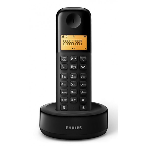 PHILIPS ασύρματο τηλέφωνο D1601B/34, με ελληνικό μενού, μαύρο PHILIPS ασύρματο τηλέφωνο D1601B/34, με ελληνικό μενού, μαύρο