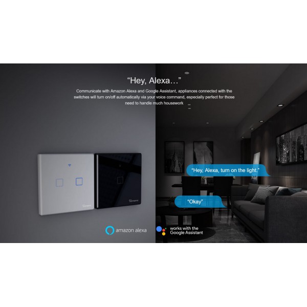 SONOFF smart διακόπτης ΤΧ-T2EU3C, αφής, Wi-Fi, τριπλός, λευκός