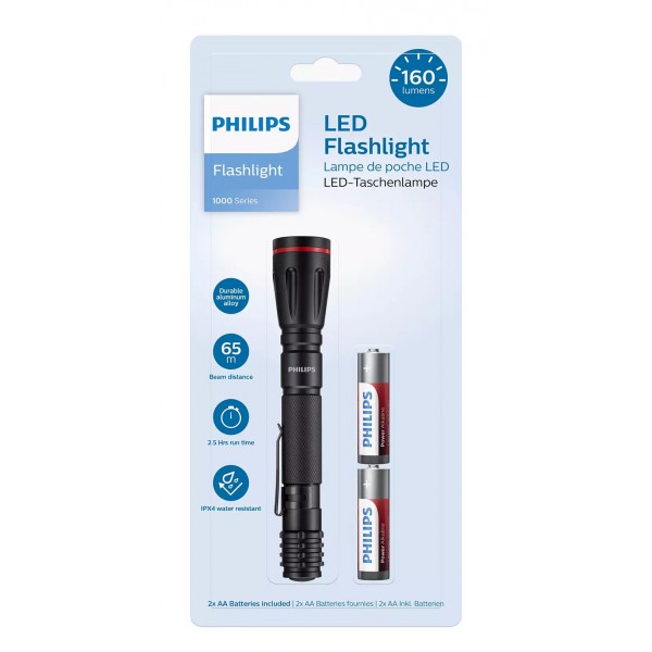 PHILIPS φορητός φακός LED SFL1001P-10, 1000 series, 160lm, μαύρος PHILIPS φορητός φακός LED SFL1001P-10, 1000 series, 160lm, μαύρος