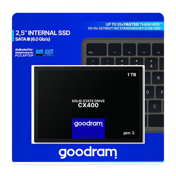 GOODRAM SSD CX400 Gen.2 1TB, 2.5", SATA III, 550-500MB/s, 3D TLC NAND GOODRAM SSD CX400 Gen.2 1TB, 2.5", SATA III, 550-500MB/s, 3D TLC NAND