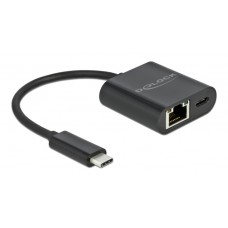 DELOCK αντάπτορας USB-C σε ethernet RJ45 66644, 60W, 1000Mbps, μαύρο