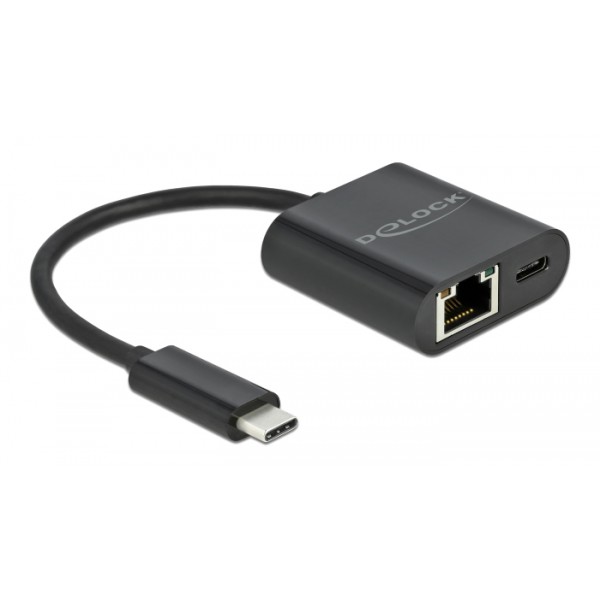 DELOCK αντάπτορας USB-C σε ethernet RJ45 66644, 60W, 1000Mbps, μαύρο