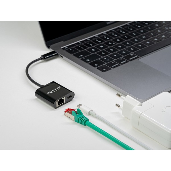 DELOCK αντάπτορας USB-C σε ethernet RJ45 66644, 60W, 1000Mbps, μαύρο
