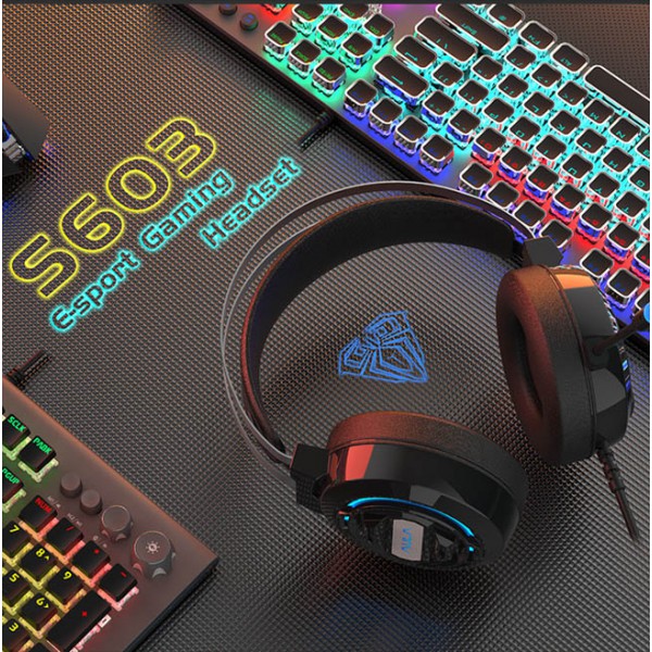 AULA gaming headset Mountain S603, RGB, 2x 3.5mm, 50mm, μαύρο AULA gaming headset Mountain S603, RGB, 2x 3.5mm, 50mm, μαύρο